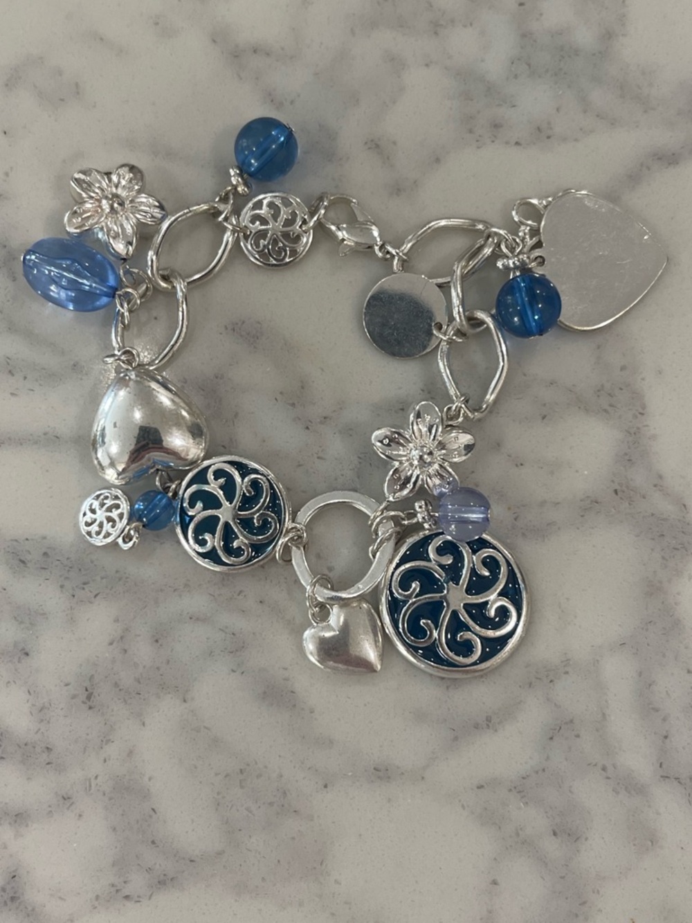 Silver and Blue Charm Bracelet - Women Jewelry